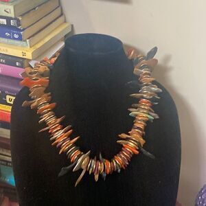 WOODEN BEADED MULTI TONE ETHNIC STUNNING ESTATE NECKLACE 23"VINTAGE